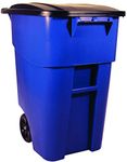 Rubbermaid Commercial BRUTE Roll-Out Recycle Bin with Lid, 50 Gallon, Blue, FG9W2700BLUE)