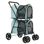 VIAGDO Double Pet Stroller for Small Medium Dogs & Cats, Detachable 4 Wheels Cats Stroller Double Dog Stroller with 2 Portable Travel Carrier/One-Hand Folding/Suspension System