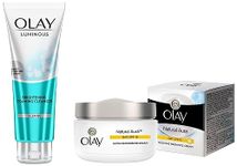 Olay Face Wash: Luminous Brightening Foaming Cleanser, 100 G & Day Cream Natural Aura Glowing Radiance Cream Spf 15, 50G