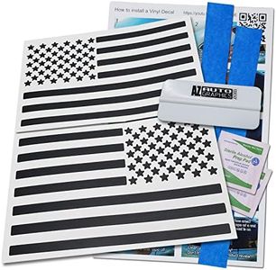 (Matte Black 4" x 7") Two US American Flag Decal Sticker Die-Cut Subdued Car Truck
