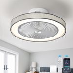 ACYERK Ceiling Fan with Lights Flush Mount 20" Linen Fabric Smart Ceiling Fans with App Remote Enclosed Dimming LED 3 Color 6 Speeds Low Profile Ceiling Fan for Patio Attics Kitchen