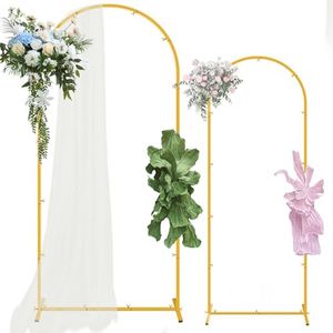 Set of 2 Gold Metal Wedding Arch Backdrop Stand (7.2FT and 6FT), Balloon Arch Stand for for Party, Wedding, Baby Shower, Graduations, Holiday Ceremony - Ideal for Balloons Flowers and Garden Decor