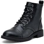 Vepose Women's Combat Ankle Boots, Classic Lace up Booties Low Heel, 910CA-Black, Size 8 US-with Side Zipper(CJY910CA black 08)