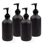 Cornucopia Black Coated 8-Ounce Glass Pump Bottles (4-Pack), Great for Lotions, Liquid Soap, Aromatherapy and More