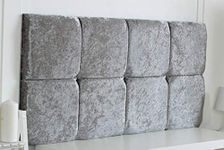 Divan Bed Headboard 8 Cubed Deluxe Crushed Velvet Padded Fabric Sturdy Design (Grey, Double 4 FEET 6 INCHES, Height 20 INCHES)