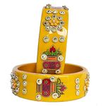 Radhe rani bangles Jaipuri Bangles Set, Yellow-Colored Lakh Design, With 2 Pieces | Chuda Sat Bangles for women Hand Made Making From Jaipur | Rajasthani Chuda (Yellow, 2.8)