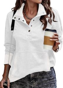 SHEWIN Womens Sweatshirt Casual Long Sleeve Lightweight Sweatshirts Loose Button V Neck Pullover Tops Fall Clothes for Women 2026,US 12-14(L),White