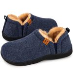 LongBay Men's Warm Memory Foam Slippers Home House Indoor Outdoor Anti-Slip Winter Shoes Blue, 10/11 UK