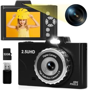 Digital Camera for Teens, 48MP FHD with 2.5K Video, 8X Zoom, Point and Shoot with 32GB SD Card with Games for Boys, Girls, Student