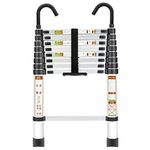 Telescopic Ladder, 8.5FT RIKADE Aluminum Telescoping Ladder with Non-Slip Feet and Stable Hook, Portable Extension Ladder for Household and Outdoor Working, 330lb Capacity