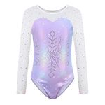 Sinoeem Gymnastics Leotards for Girls Long Sleeve Diamond Splice Tank Leotard Dress Gradient Color Sparkle Dancing Ballet Leotard Athletic Dancewea (Purple-long sleeved, 5-6 year)