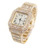 HALUKAKAH Diamonds Gold Watch Iced Out, Men's 18k Real Gold Plated Quartz Wristband 24cm Square Dial, Comes with Gift Box