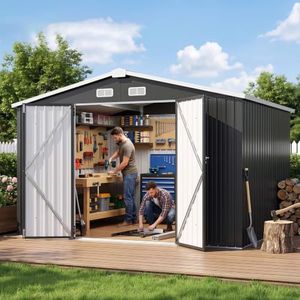 Aoxun 9.4x7.3x6.5 FT Outdoor Storage Shed, Garbage Can, Outdoor Metal Shed for Tool, Garden, Bike, Placed in Patio, Garden (Black)