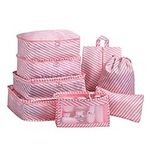 OSDUE Packing Cubes, 8 PCS Travel Organiser Packing Bags, Travel Luggage Packing Organizers, Waterproof Travel Essentials Bag Clothes Shoes Cosmetics Toiletries Storage Bags (Pink Stripes)