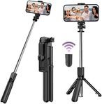 Lopnord Selfie Stick Tripod with Remote Wireless Buetooth for iPhone 15 14 13 12 Pro Max/iOS, Portable Extendable Phone Holder Shutter Android/Samsung Galaxy S24 S23 S22 S21 (Black)