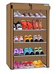 FLIPZON Non-Woven Fabric Multipurpose 5 Shelves Shoe Rack With Zip Door Cover & Side Pockets, Multiuse Storage Rack For Footwear, Toys, Clothes With Dustproof Cover (5 Shelves, Chiku)