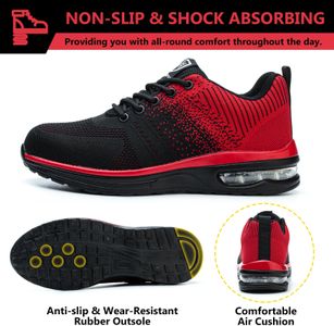 Baofular Steel Toe Safety Trainers – Lightweight Non-Slip Work Shoes, Red, Men/Women, UK 10