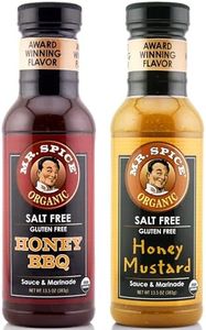 Mr. Spice Organic Honey BBQ & Honey Mustard Sauce, Low Sodium Sauces (5 mg & 0 mg/serving), Gluten Free, Salt Free Marinades for Grill, Skillet & Air Fryer, Award-Winning Flavors, 13.5 Ounce Each