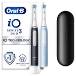 Oral-B iO3 2X Electric Toothbrushes For Adults, Mothers Day Gifts For Her / Him, 2 Toothbrush Heads & 1 Travel Case, 3 Modes With Teeth Whitening, 2 Pin UK Plug, Black & Blue