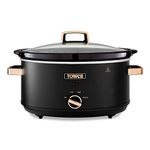 Tower Cavaletto 6.5 Litre Slow Cooker with 3 Heat Settings, Removable Dishwasher Safe Pot, Cool Touch Handles, Up to 8 Portions, Black and Rose Gold, T16043BLK