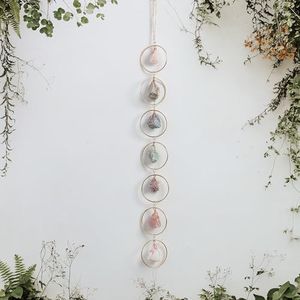 Natural Raw Crystal Gemstones Healing Chakra Wall Hanging Ornament for Home Decor, Raw Stone Wall Hanging for Living Room, Bedroom, Kitchen, Dining Room, Entryway, Hallway (7 Raw Crystal Gems)