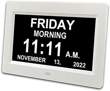 Inker 2024 Digital Calendar Day, 7.2'' Large HD Screen, am pm, 8 Alarm Dementia Clock for Elderly, Extra Impaired Vision People, and Aged Seniors, Bed, Desk, Wall (Adapter Not Included), White