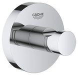 GROHE Essentials Robe Hook – Bathroom Wall Mounted Shower Towel Hanger (Metal, Concealed Fastening, Including Screws and Dowels, Durable Sparkling Sheen), Chrome, 40364001