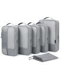 bagsmart Compression Packing Cubes for Suitcase, 6 Set Travel Luggage, & Suitcase Organizer with Shoe Bag(Grey), 1 Large+3 Medium+1 Small+1 Shoe Bag