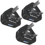 3 Pack USB Plug UK 3 Pin Mains Charger,Rekavin USB Wall Charger Plug Adaptor UK Compact Phone Charge Head 5V/1AMP Charging for iPhone 13/12 Pro/11/11 Pro/10/Xs/XS Max/XR/X/8/7/6 Plus,iPad,USB Device