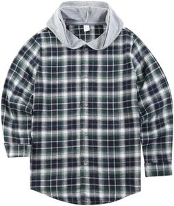 HOOGRIN Boy's Fall Flannel Long Sleeve Hoodie Top Kid Casual Button Down Shirts Outfits,Green,7-8 Years