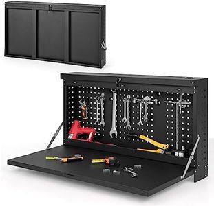 Costway Wall-mounted Folding Workbench with Pegboard, 2-in-1 Wall Control Pegboard Tool Organizer w/Large Tabletop, Hanging Work Table for Garage, Warehouse, Work Shop