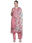 INDO ERA Women's Peach Embroidered Straight Kurta Trouser With Dupatta Set (KH9PH7227_Large)