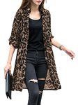 ZANZEA Womens Cardigans Summer Lightweight Leopard Printed Loose Bikini Cover Up Long Sleeve Open Front Kimono Chiffon Cardigan Coffee-H29728 L