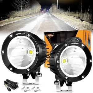 Auxbeam 4In 72W Round Led Offroad Light, 2PCS 7200LM Spot Light Pod with Wiring Harness Kit Super Bright Led Pod Lights White Round LED Pods for Truck Jeep Motorcycle SUV ATV UTV Wrangler