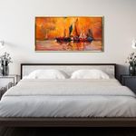 PAPER PLANE DESIGN Landscapes Nature and City Canvas Paintings. Living Room Wall Decor. Large Canvas Art Prints for Home Decor. Ready to Hang. (C, Golden Floating Frame)