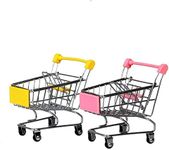 Hvogvok Mini Supermarket Handcart, 2 Pcs Mini Shopping Cart Shopping Utility Cart Mode Storage Toy Office Decor(Pink,Yellow)