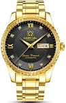 Gosasa Swiss Made Men Luxury Gold Watches,Automatic Analog Display Calendar Week Luminous Gold Stainless Diamond Watches, Gold Black, Mechanical