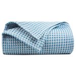 BSB HOME 100% Pure Cotton Thermal Blanket Breathable, Soft Waffle, Cozy & Skin Friendly All Season for Bed & Sofa Indoor and Outdoor Double Bed Blanket | Dohar (Colour-Aqua or Sky Blue, 230 x 250 Cm)