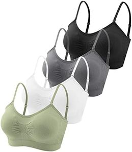 Omisy 4 Pieces V Neck Padded Bralette Cami Bra Wireless Tank Top Bra Sports Bra with Adjustable Straps, Black, White, Olive, Dark-grey, X-Large