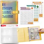 100 Envelope Challenge Binder, Budget Planner Saving Wallet, Budget Planner Savings Challenge Binder with Clear Cash Envelopes and Tracking Label, Iridescent Yellow