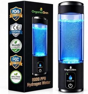 ORGANIC GRIN Hydrogen Water Bottle Generator, Up to 8,600 PPB in 10 Min | PEM SPE Technology, 10.8 oz, Portable Hydrogen Ionizer, No Ozone/Chlorine, Rechargeable, 1 Year Warranty, BPA-Free