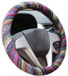 Mayco Bell 2018 Ethnic Style Coarse Flax Cloth Automotive Steering Wheel Cover Anti Slip and Sweat Absorption Auto Car Wrap Cover (C)