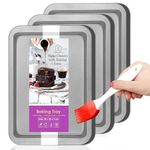 ThingsPlus Baking Trays for Oven Non Stick, Premium Quality Non-Stick Oven Tray Set with Teflon Coating, Carbon Steel Baking Tray Set of 3 with Silicone Pastry Brush for Cookies & Savories (33x23x2cm)