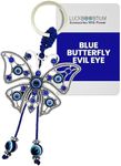 LUCKBOOSTIUM Evil Eye Keychain for Women - Blue Butterfly Keychain with Rhinestones, Purse Charms, Bag Decorations, Evil Eye Car Accessories, Rear View Mirror & Home Ornament, Evil Eye Gifts