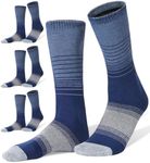 FITRELL 4 Pack Men's Merino Wool Hiking Socks, Wicking Cushioned, Warm Thermal Lightweight Boot Crew Socks, Dress Socks, Navy Blue, X-Large, Shoe Size 12-15