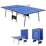 HLC 9FT Professional Full Size Folding Ping Pong Table with Wheels & Solo Trainer Mode - Foldable Indoor/Outdoor Table Tennis Table - Blue (275.6 x 153 x 75.6 CM)