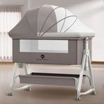 StarAndDaisy 3-in-1 Crib/Cradle for Baby, Bedside Bassinet for Infants & Toddler with Locking Wheels & Adjustable Height - Brown