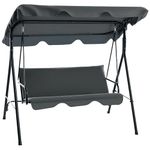 Outsunny 3 Seater Canopy Swing Chair Garden Rocking Bench Heavy Duty Patio Metal Seat w/Top Roof - Grey