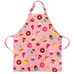 DECOWALL AP-002 Kids Apron - Cup Cake for Girls Boys Chef Kitchen Apron with Pocket for Children Cooking Baking Painting Crafting Art Gardening Adjustable Strap Gift Little Helper