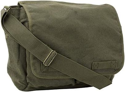 ARMYU Olive Green Original Heavyweight Cotton Canvas Classic Heavyweight Military Messenger Bag + Streamer, Olive Green, 15" x 11" x 6, Olive Messenger Military Shoulder Bag